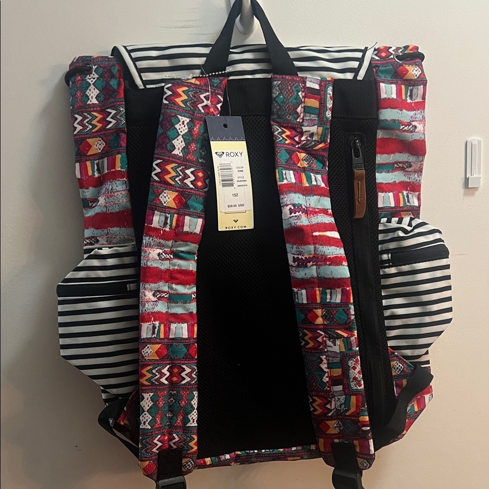 Roxy Striped and Patterned Backpack - Black, Whit… - image 3